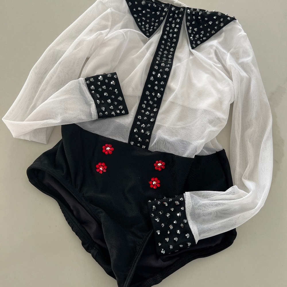Dance Costume - CH LG - Black and White Tuxedo / Roxy Leotard